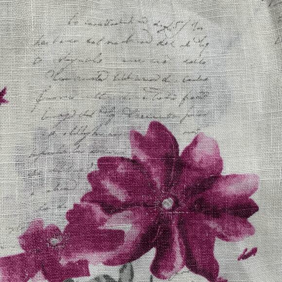 Vintage 90s Maxi Dress Cream Linen Purple Floral Script Print Sleeveless Lace - Picture 9 of 14